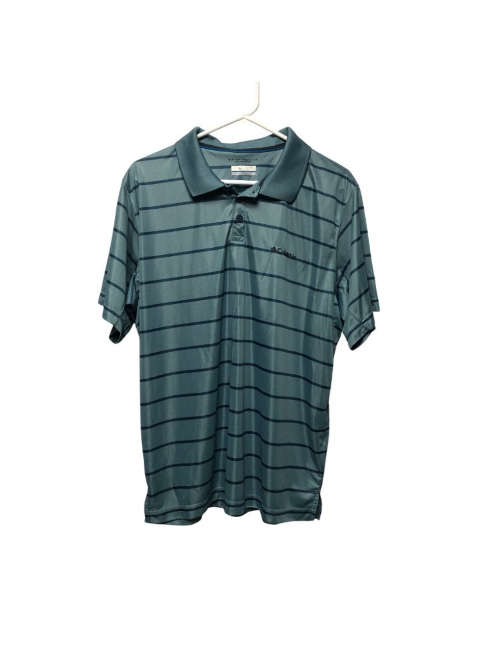 Columbia Omni Shade Polo Shirt Mens Large Blue Striped Short Sleeve Sun Protect
